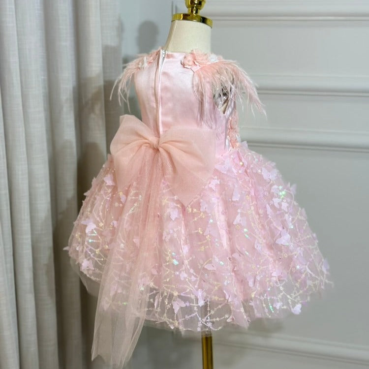 Vestido de Fiesta Infantil Mariposas y Plumas Lentejuela