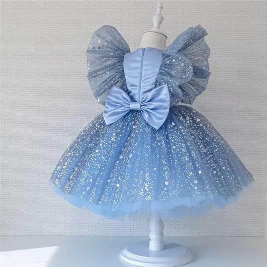 Vestido de Fiesta Infantil con Estrellas y Lazo