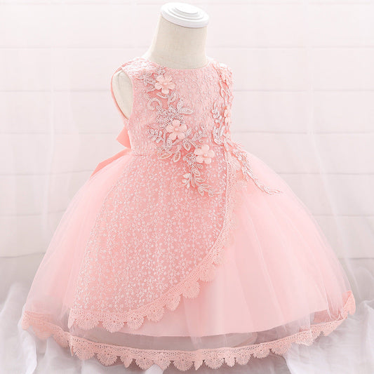 Vestido de fiesta infantil con encaje de flores