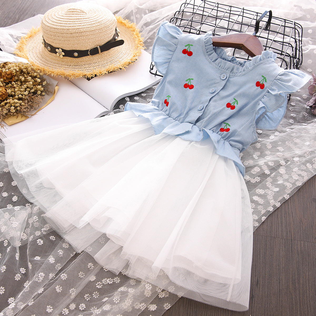 Vestido Infantil Tul y Cerejinhas Jeans