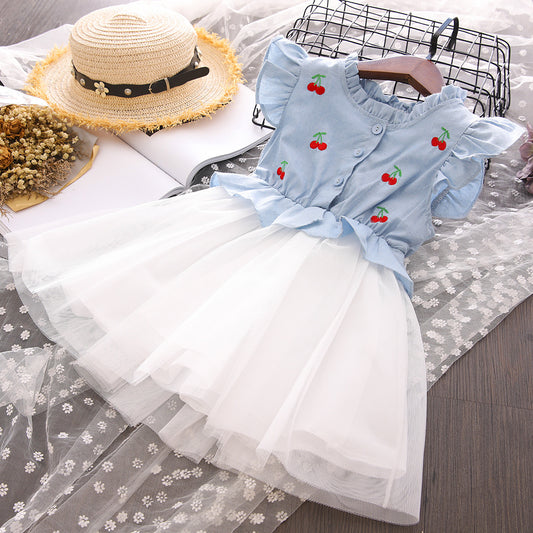 Vestido Infantil Tul y Cerejinhas Jeans