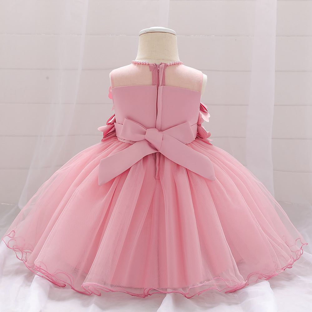 Vestido de Fiesta Infantil Flores y Perlas