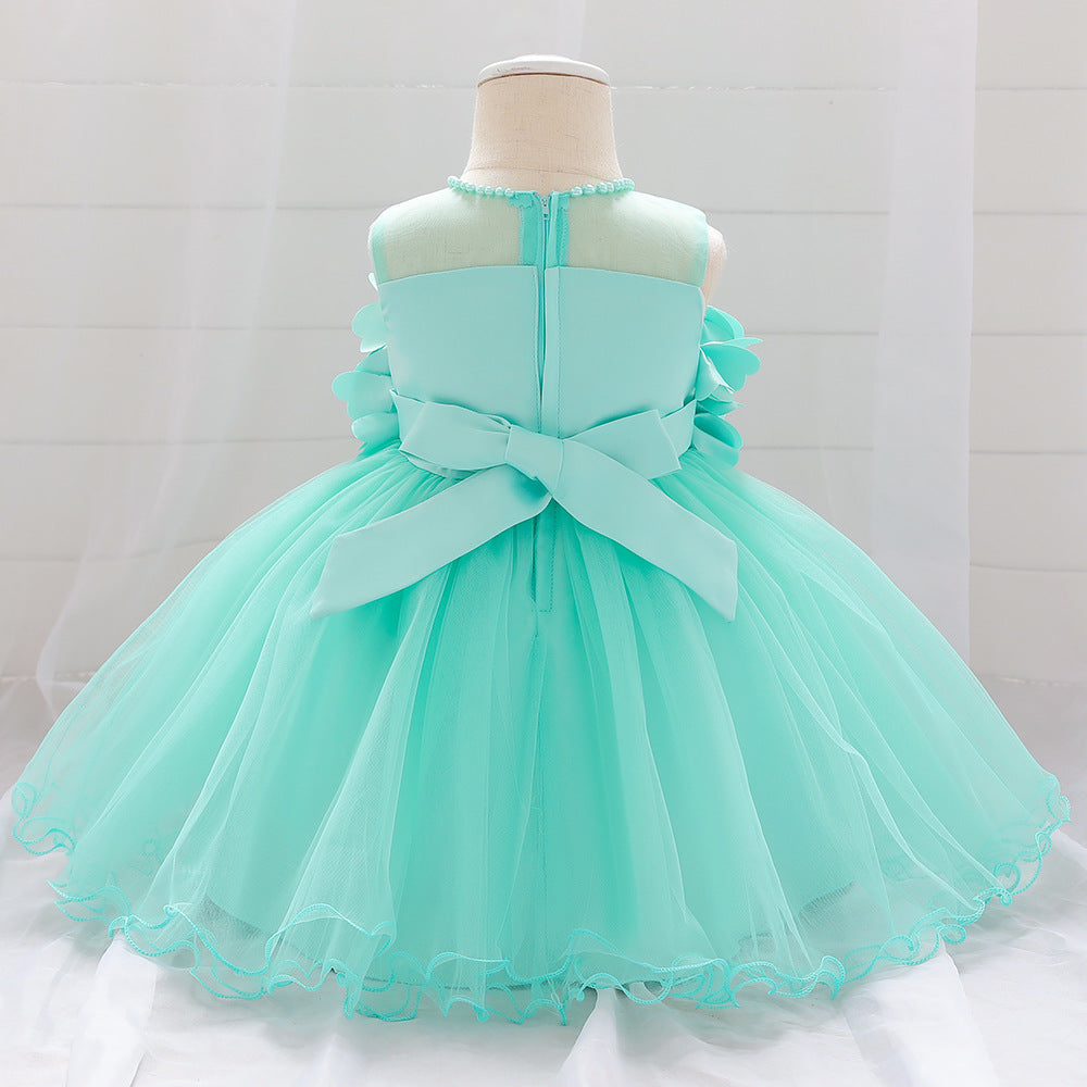 Vestido de Fiesta Infantil Flores y Perlas