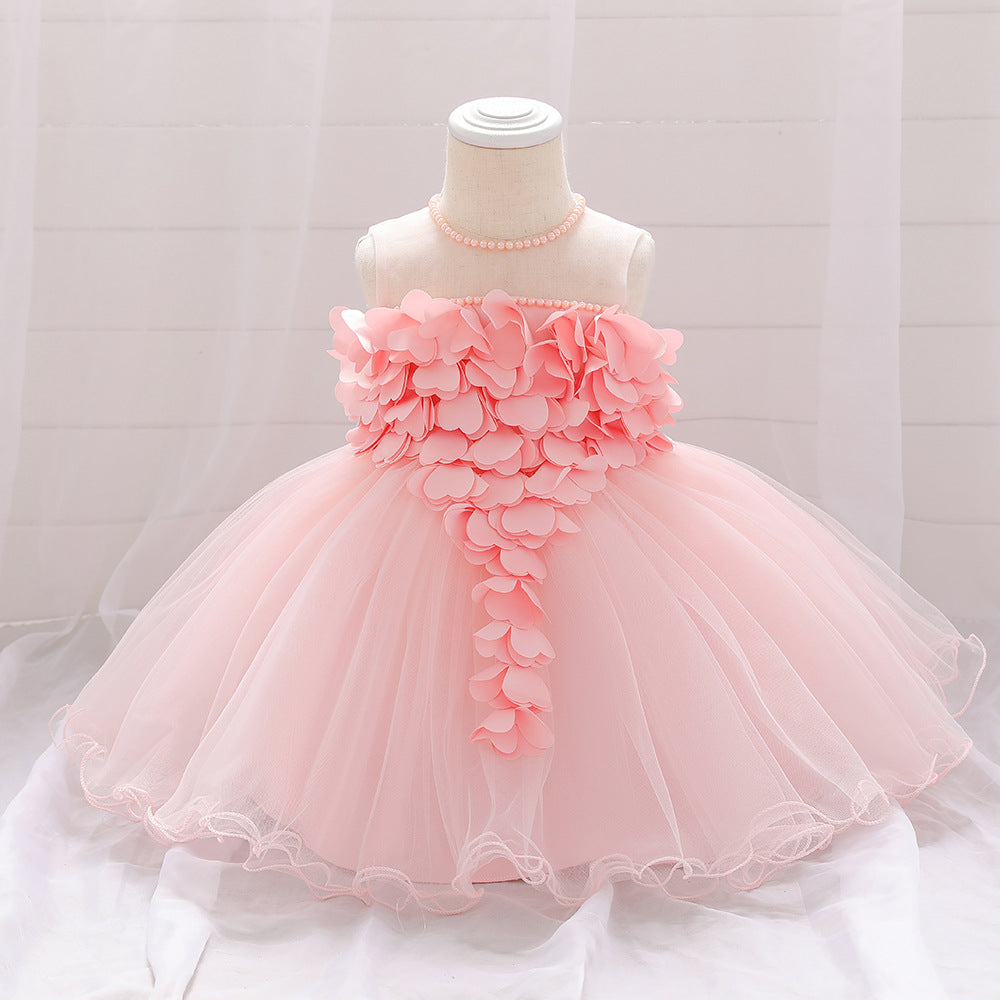 Vestido de Fiesta Infantil Flores y Perlas