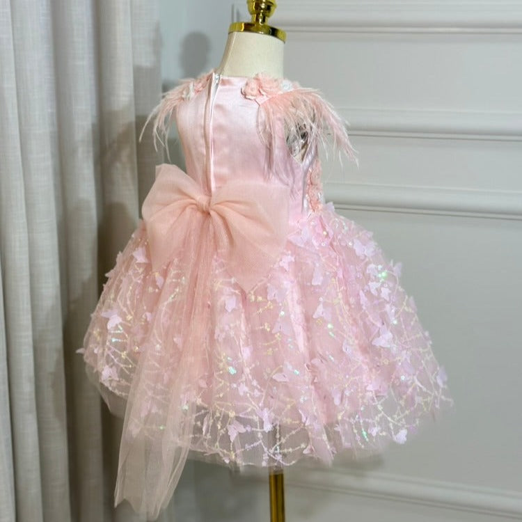 Vestido de Fiesta Infantil Mariposas y Plumas Lentejuela