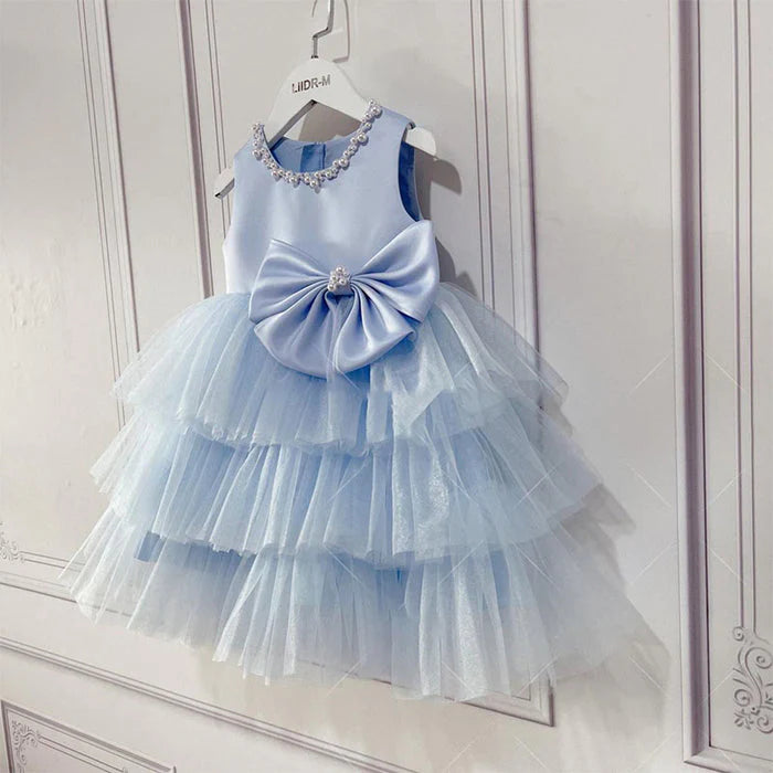 Vestido Infantil Azul con Lazo