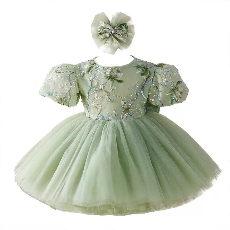 Vestido de fiesta infantil verde brillante