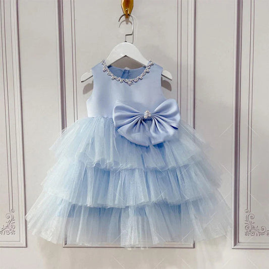 Vestido Infantil Azul con Lazo