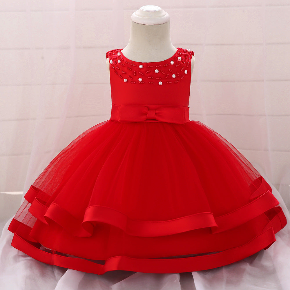 Vestido de Fiesta Infantil Tul Lazo y Perlas