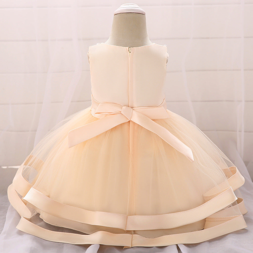 Vestido de Fiesta Infantil Tul Lazo y Perlas