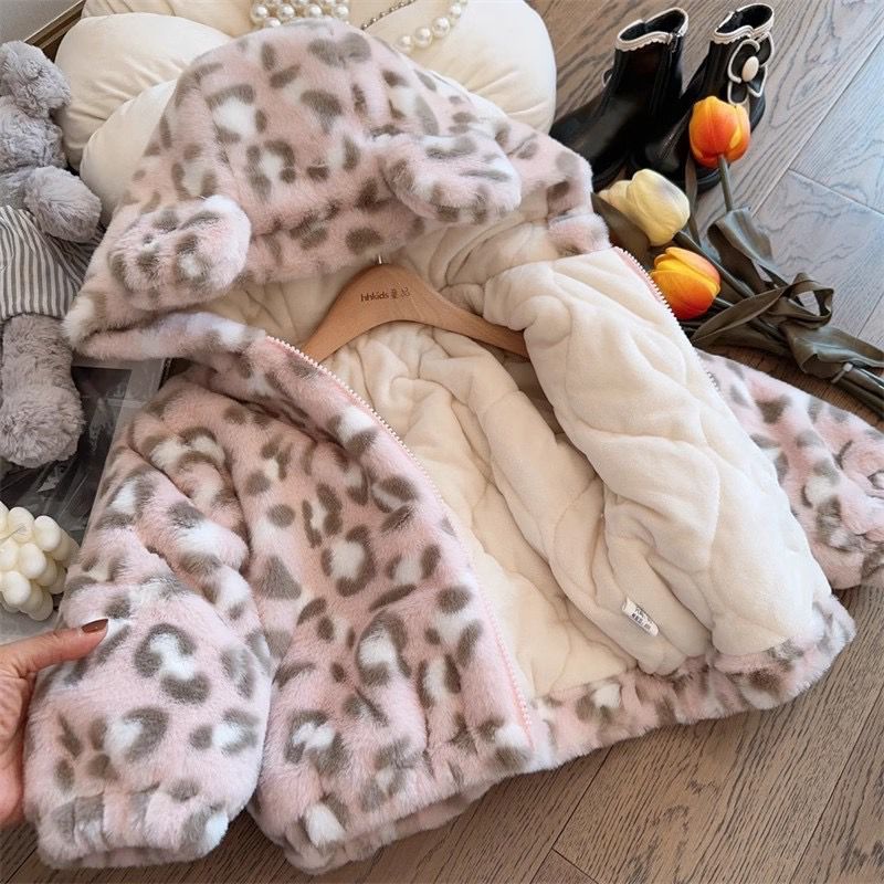 Abrigo de Terciopelo con Estampado de Leopardo para Niñas