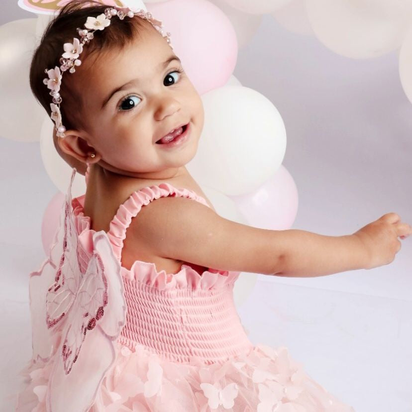 Vestido Infantil de Tul con Alas de Mariposa