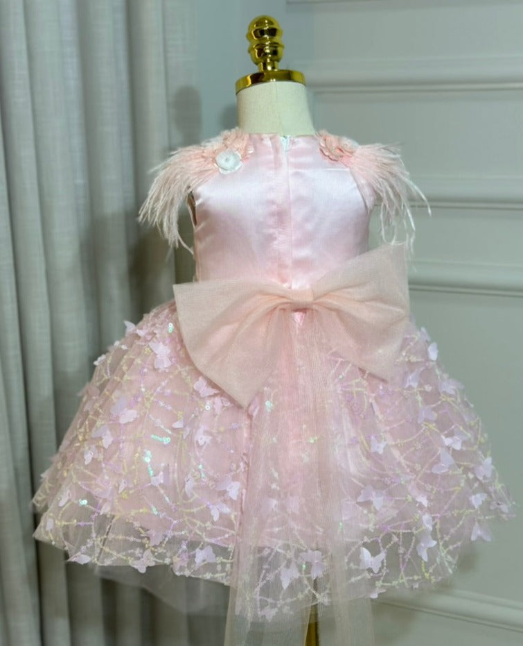 Vestido de Fiesta Infantil Mariposas y Plumas Lentejuela