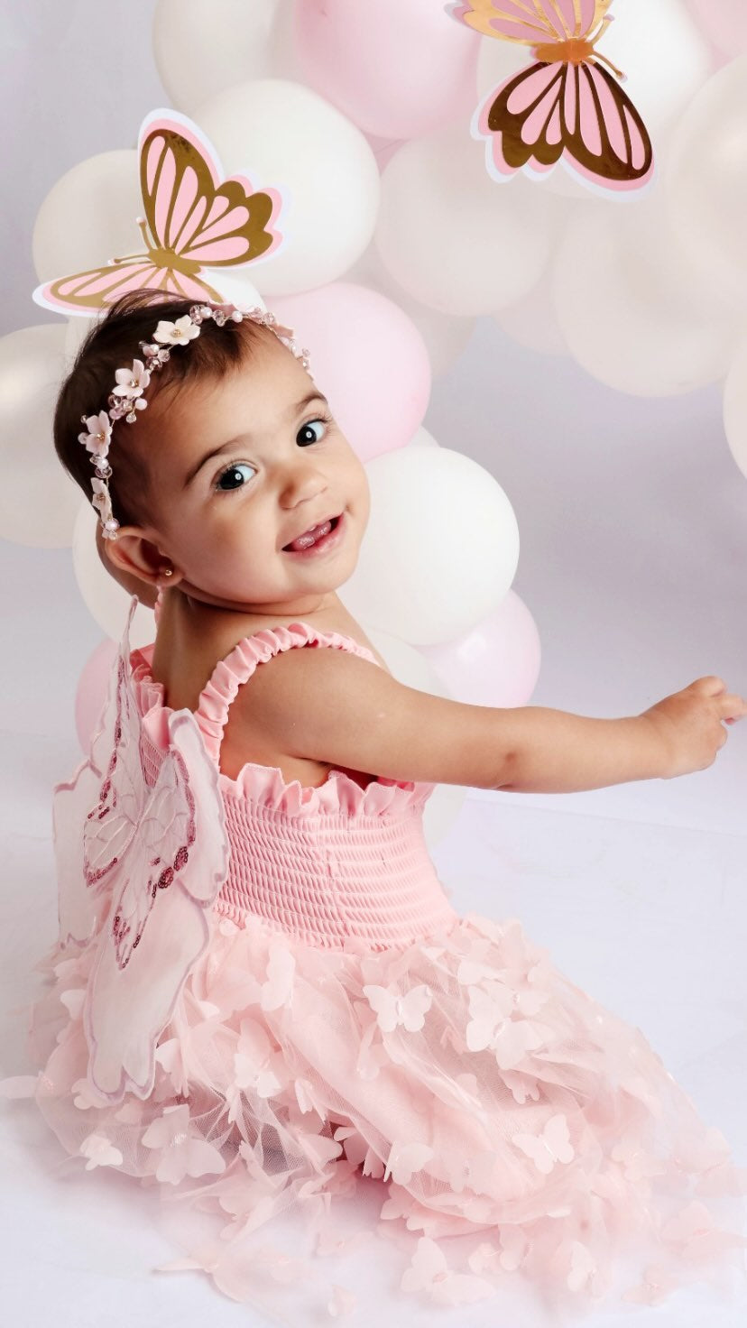 Vestido Infantil de Tul con Alas de Mariposa
