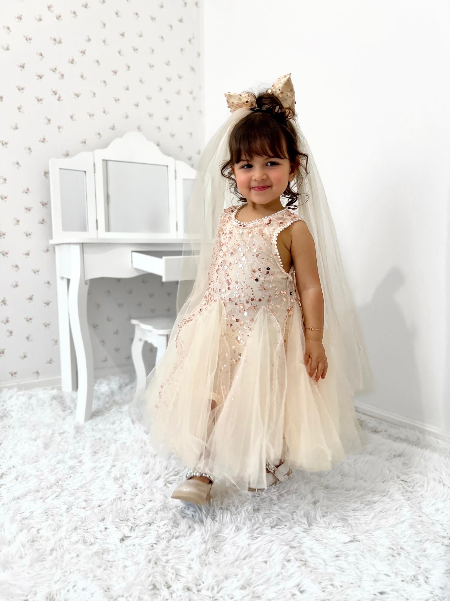 Vestido Infantil Lazo Tul Brillante