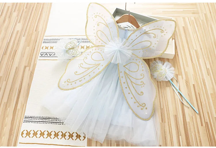 Vestido Infantil Borboleta Azul e Rosa