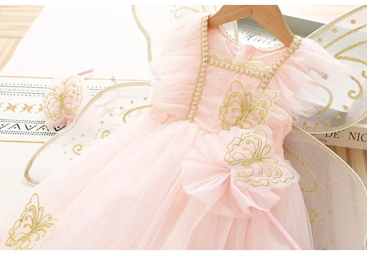 Vestido Infantil Borboleta Azul e Rosa