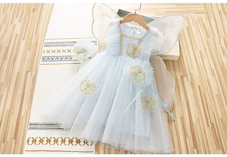 Vestido Infantil Borboleta Azul e Rosa