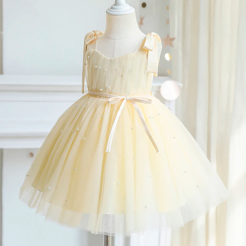 Vestido de Fiesta Infantil Cintas y Perlas