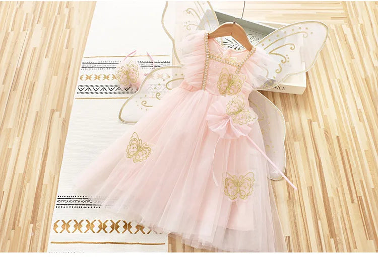 Vestido Infantil Borboleta Azul e Rosa