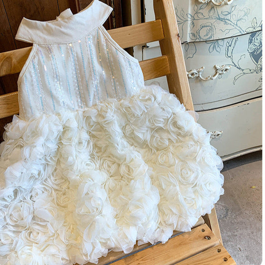 Vestido Infantil Con Estampado de Flores y Tirantes Finos