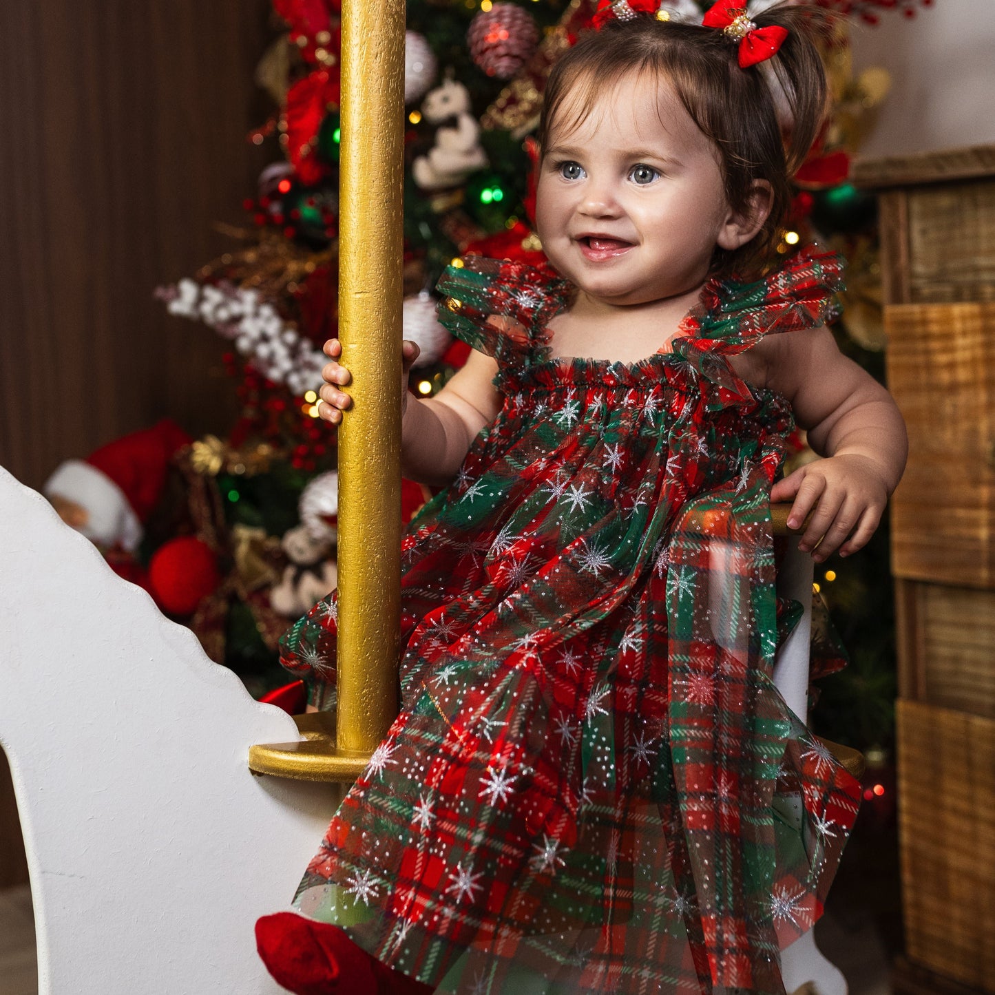 Vestido Infantil Cuadros Navideños