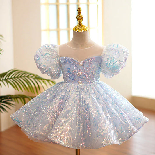 Vestido Infantil Azul Brillante