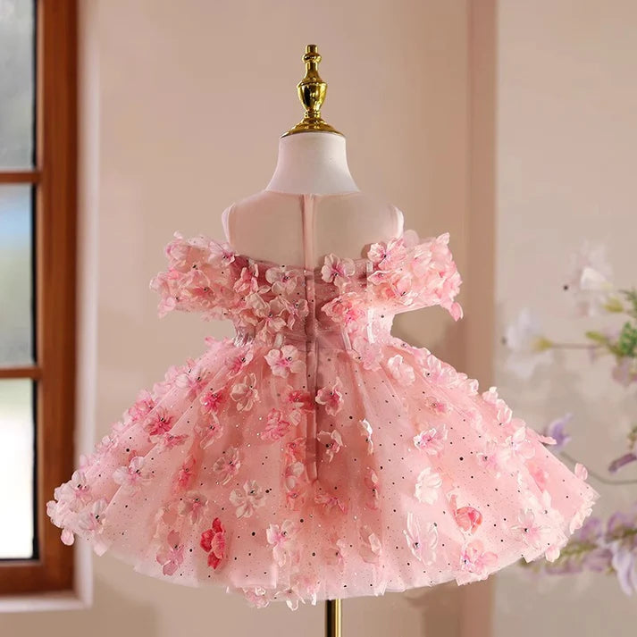 Vestido Infantil de Fiesta Rosa con Flores