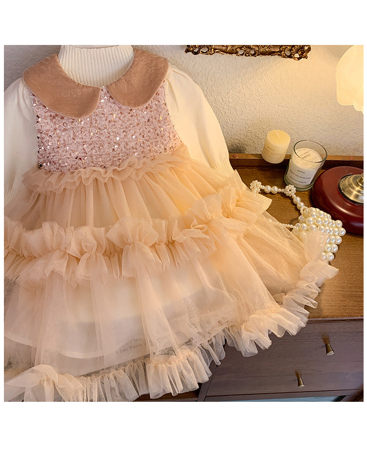 Vestido Infantil a Capas de Purpurina y Tul