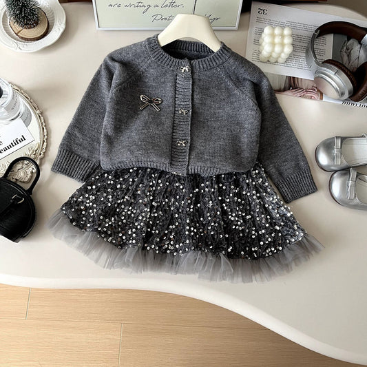 Conjunto Infantil de Mujer Con Lazos de Lentejuelas