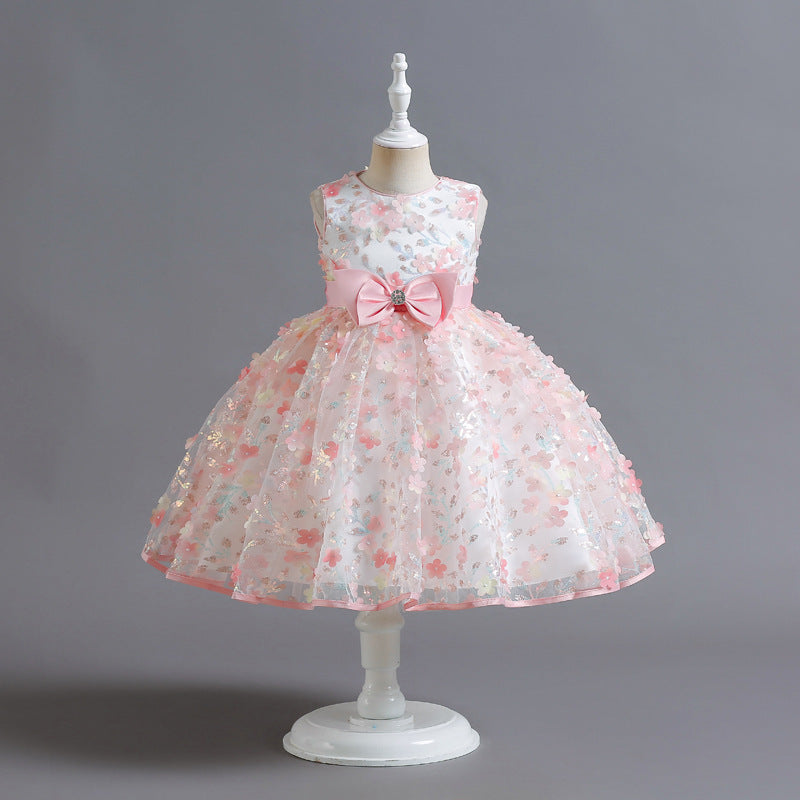 Vestido Infantil con Flores y Lazo