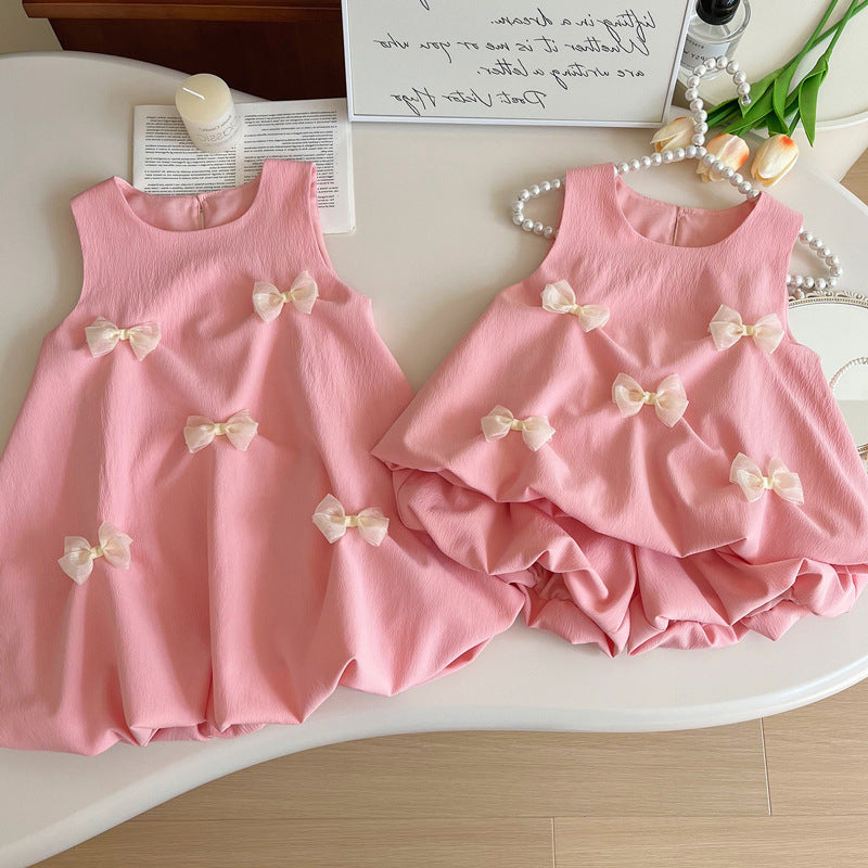 Vestido/Conjunto Infantil Lazos Rosa