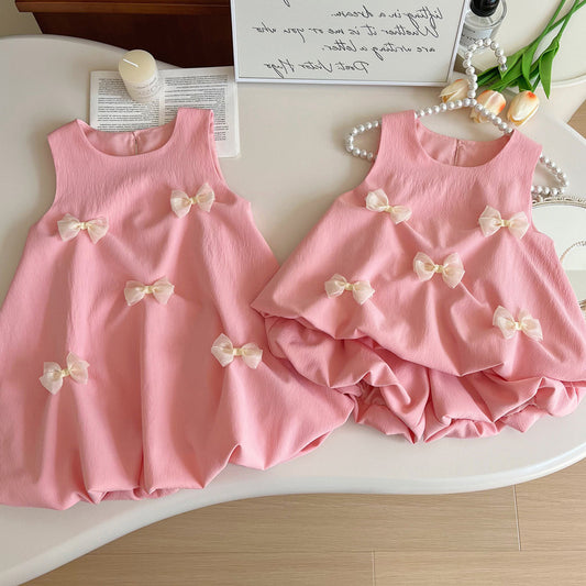 Vestido/Conjunto Infantil Lazos Rosa