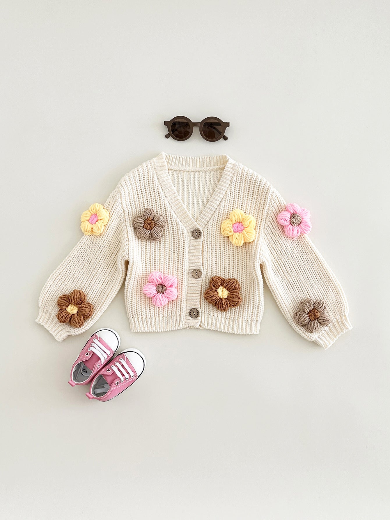 Abrigo de Punto con Flores para Niña