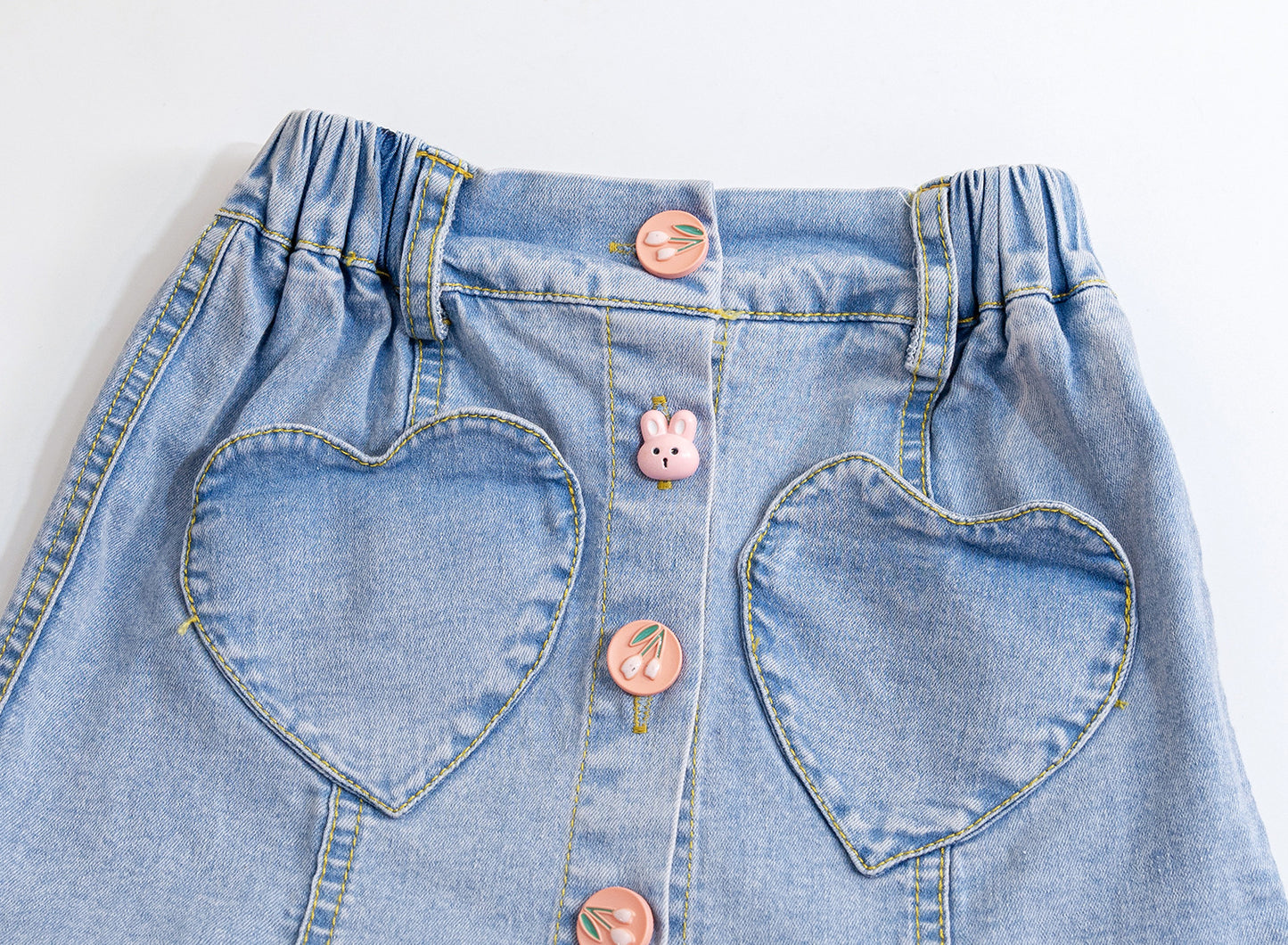 Falda Jeans Infantil Botones Corazones