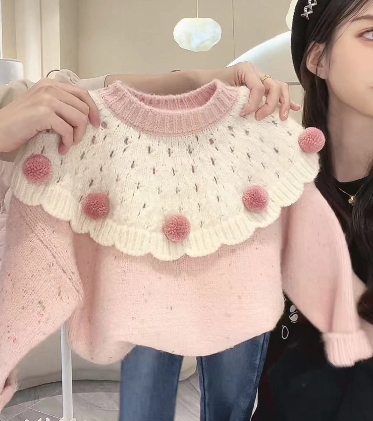 Blusa de Niña con Pompones de Invierno