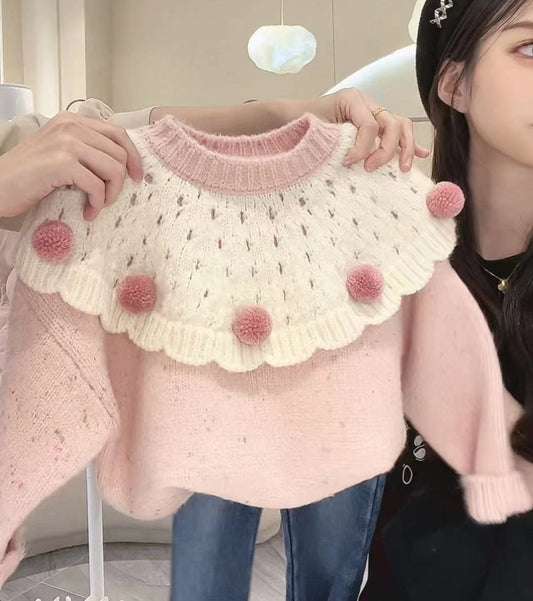 Blusa de Niña con Pompones de Invierno