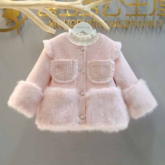 Abrigo de Peluche y Perlas para Niñas