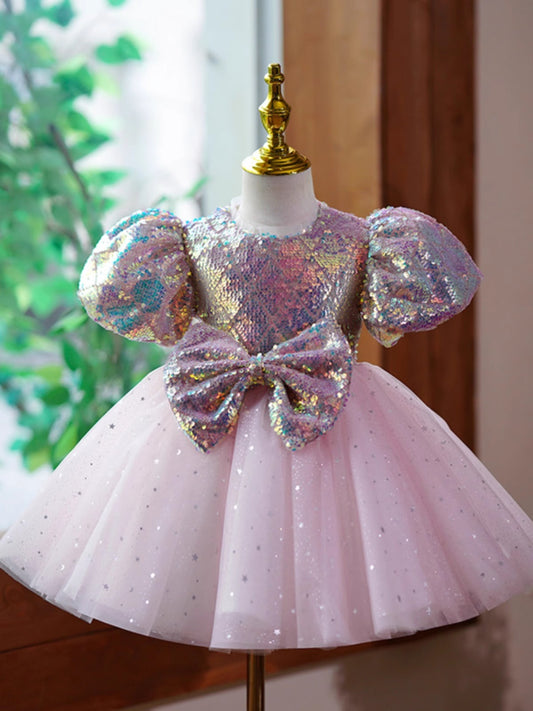Vestido de Fiesta Infantil Con Lazo Brillante