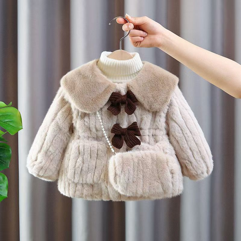 Abrigo de Invierno de Felpa con Lazos para Niñas