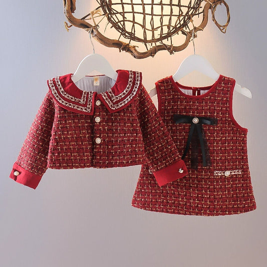 Conjunto de tweed rojo para niñas