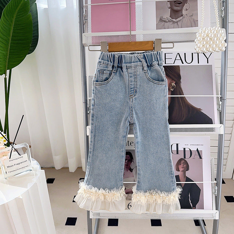 Pantalón Jeans Infantil Bar Tul Perlas