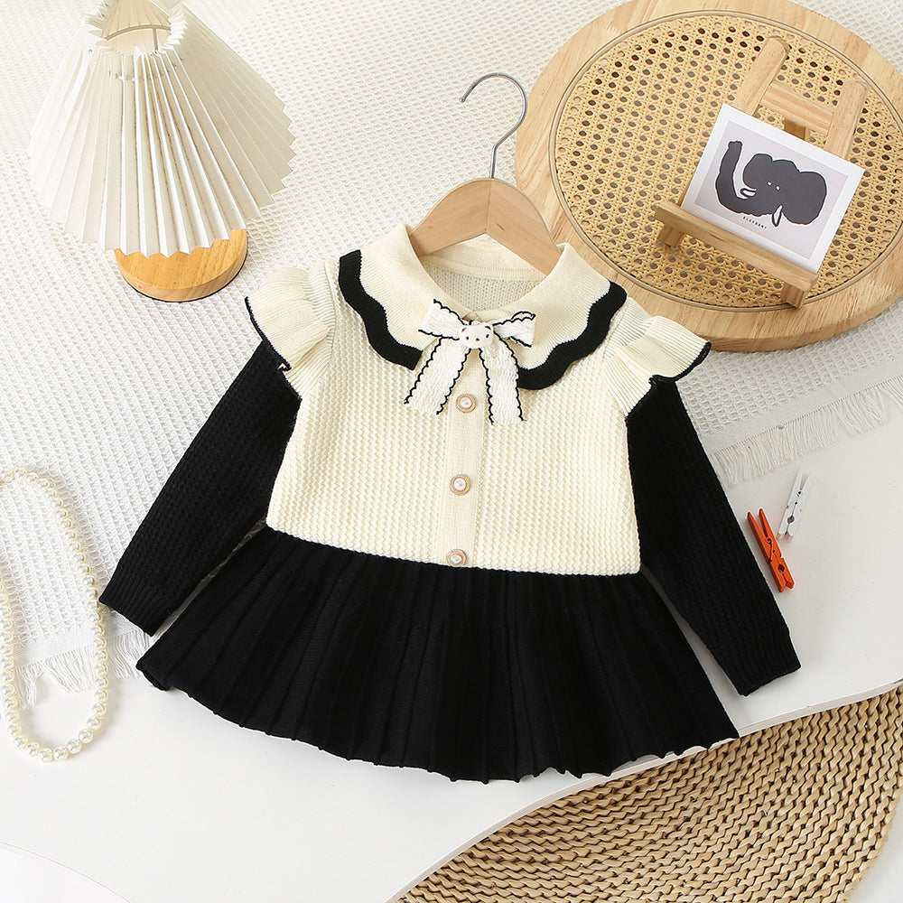 Conjunto de punto con lazo para niña