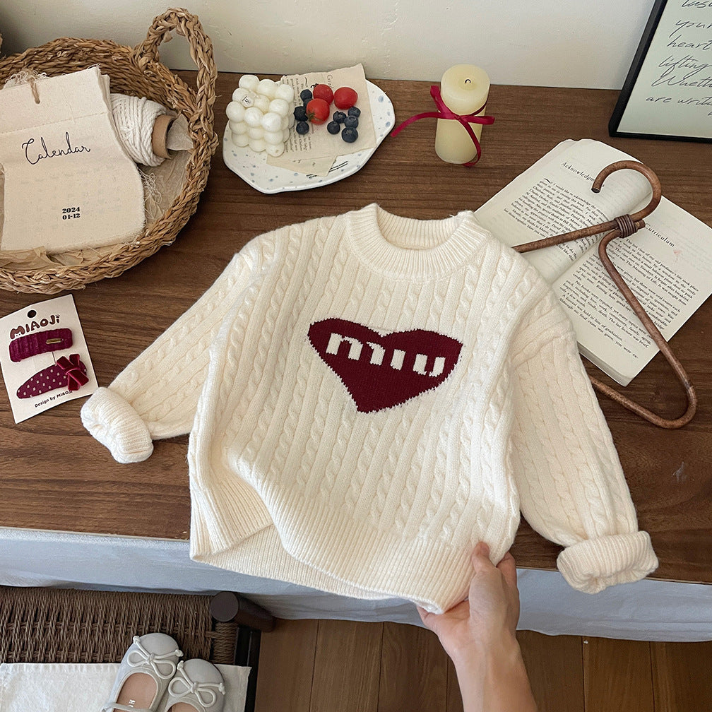 Blusa de punto de invierno con forma de corazón para niñas