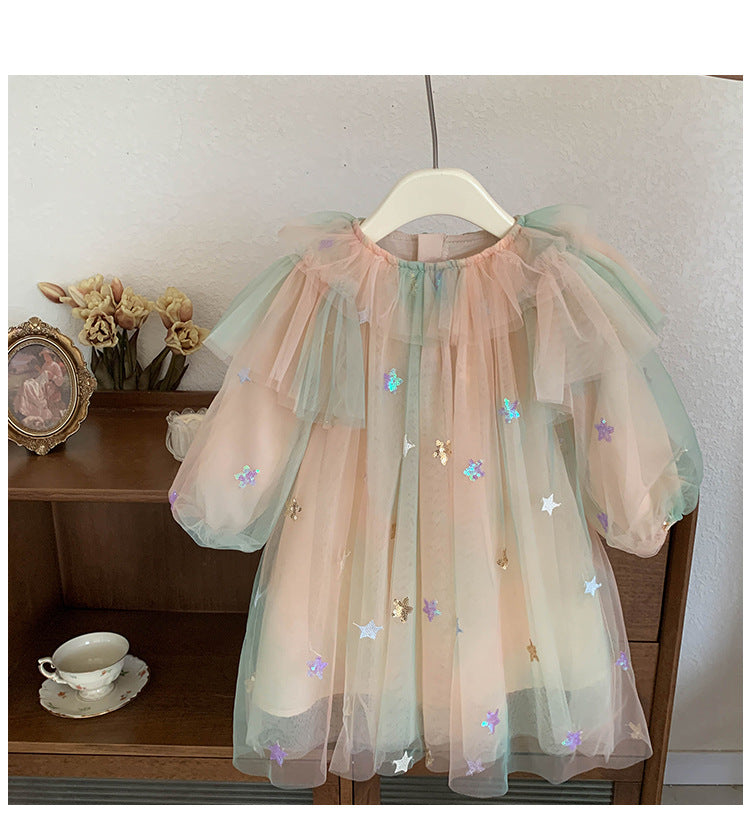 Vestido Infantil Tul Glitter Estrellas