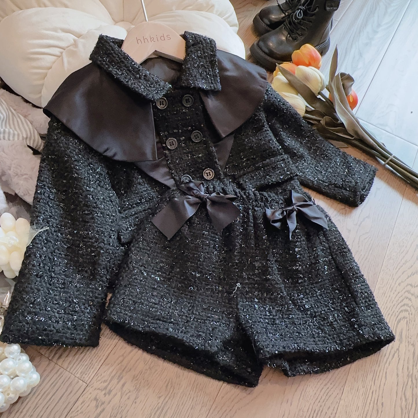Conjunto infantil de tweed negro