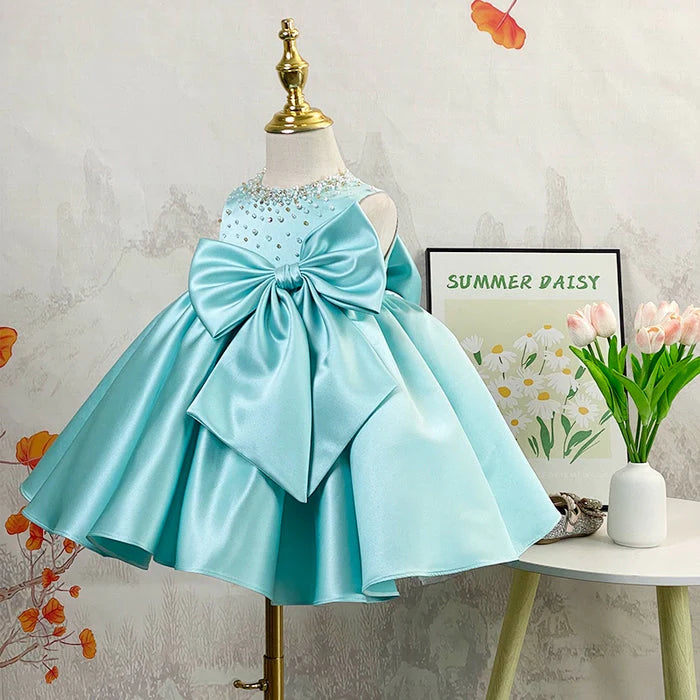 Vestido de Fiesta Infantil Con Piedras y Lazo