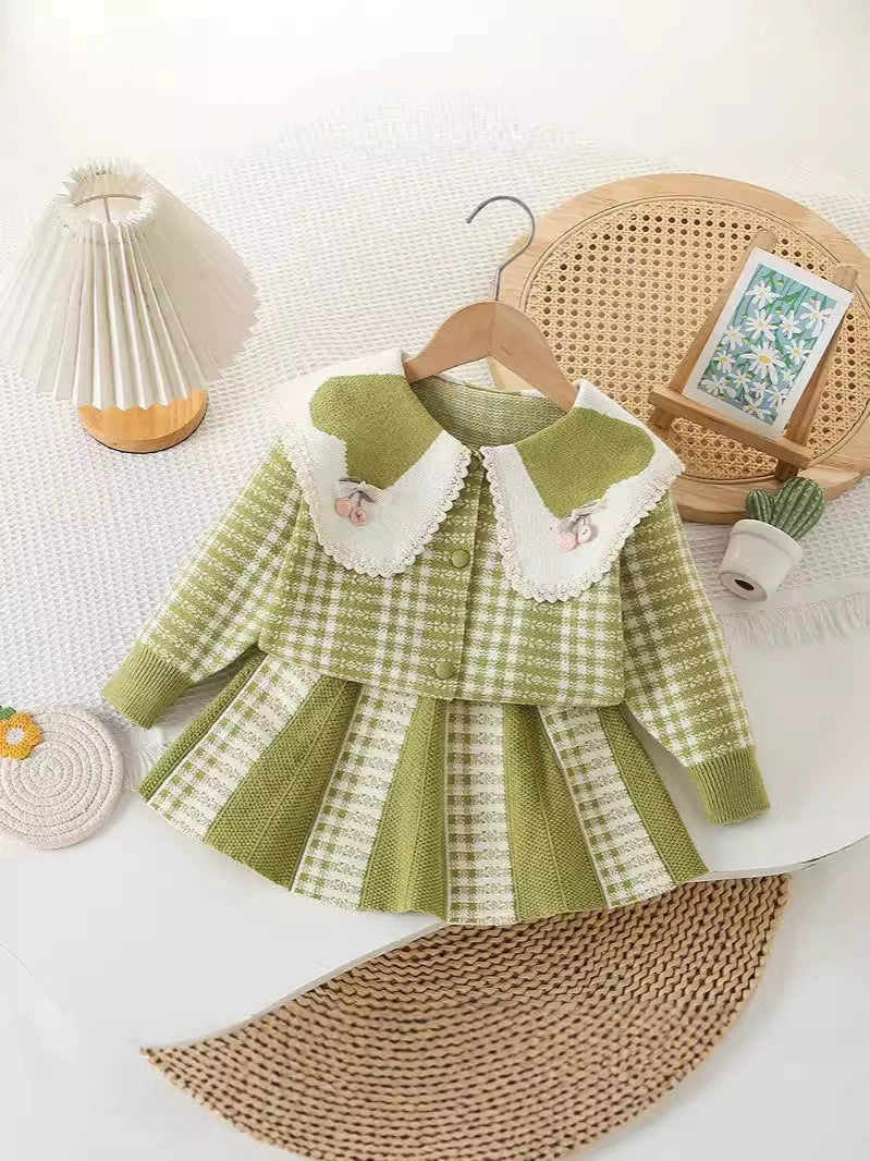 Conjunto de punto a cuadros para niña