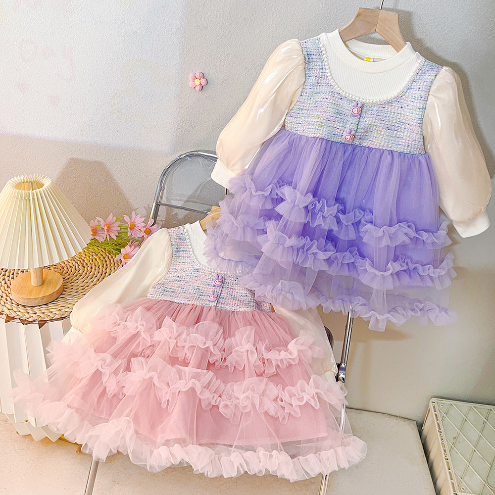 Vestido infantil de tweed y tul