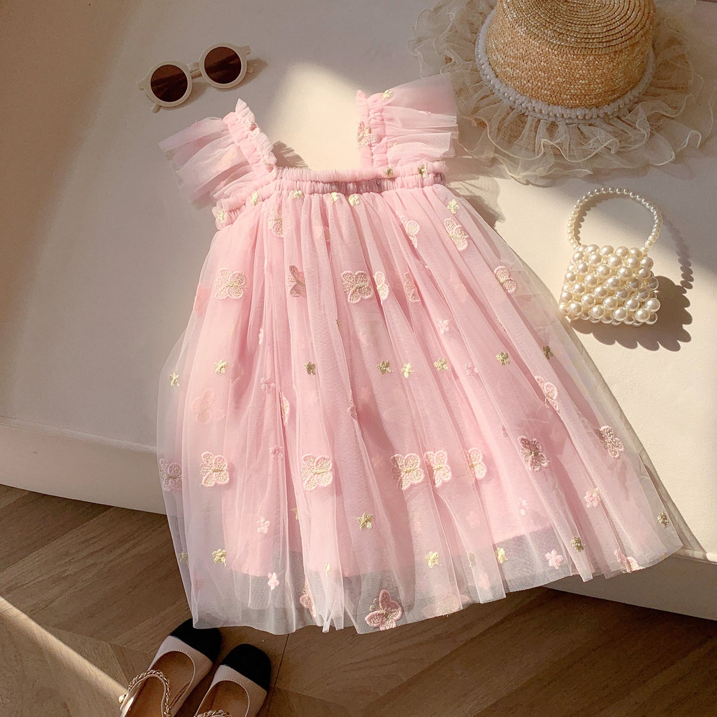 Vestido Infantil de Tul con Mariposas